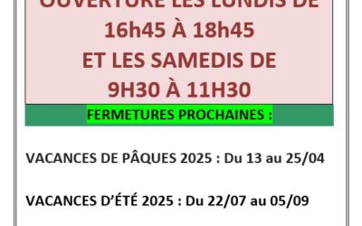 Horaires Bibliothèque