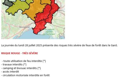 28 JUILLET  2025 RISQUE INCENDIES ROUGE : TRÈS SÉVÈRE