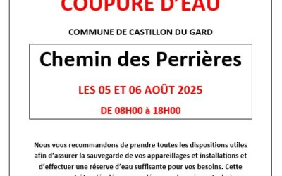 COUPURE D’EAU 05 ET 06 CHEMIN DES PERRIERES