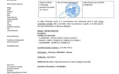 AVIS DE RÉTROCESSION SAFER